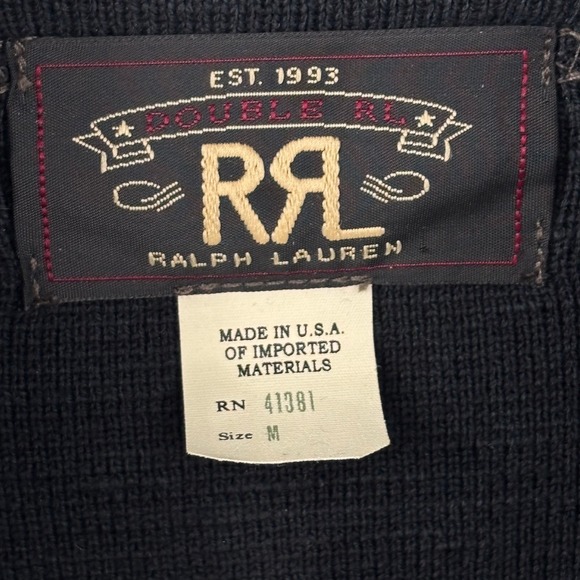 RRL Double RL Ralph Lauren Cardigan Sweater Jacket  M Crest Patch Black Military - Picture 3 of 8